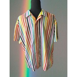 Target Pride Rainbow Stripe Short Sleeve Button Down Shirt Mens Large Multicolor